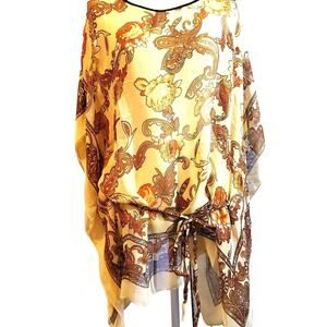 iB Diffusion Tunic Top Size M Sheer Earth Tones Belted Retro Flapper Festival